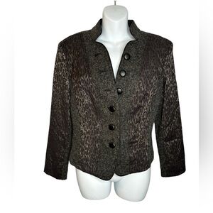 Alberto Malaki Business Casual Grey Black Leopard Print Tweed Blazer Jacket SZ 8